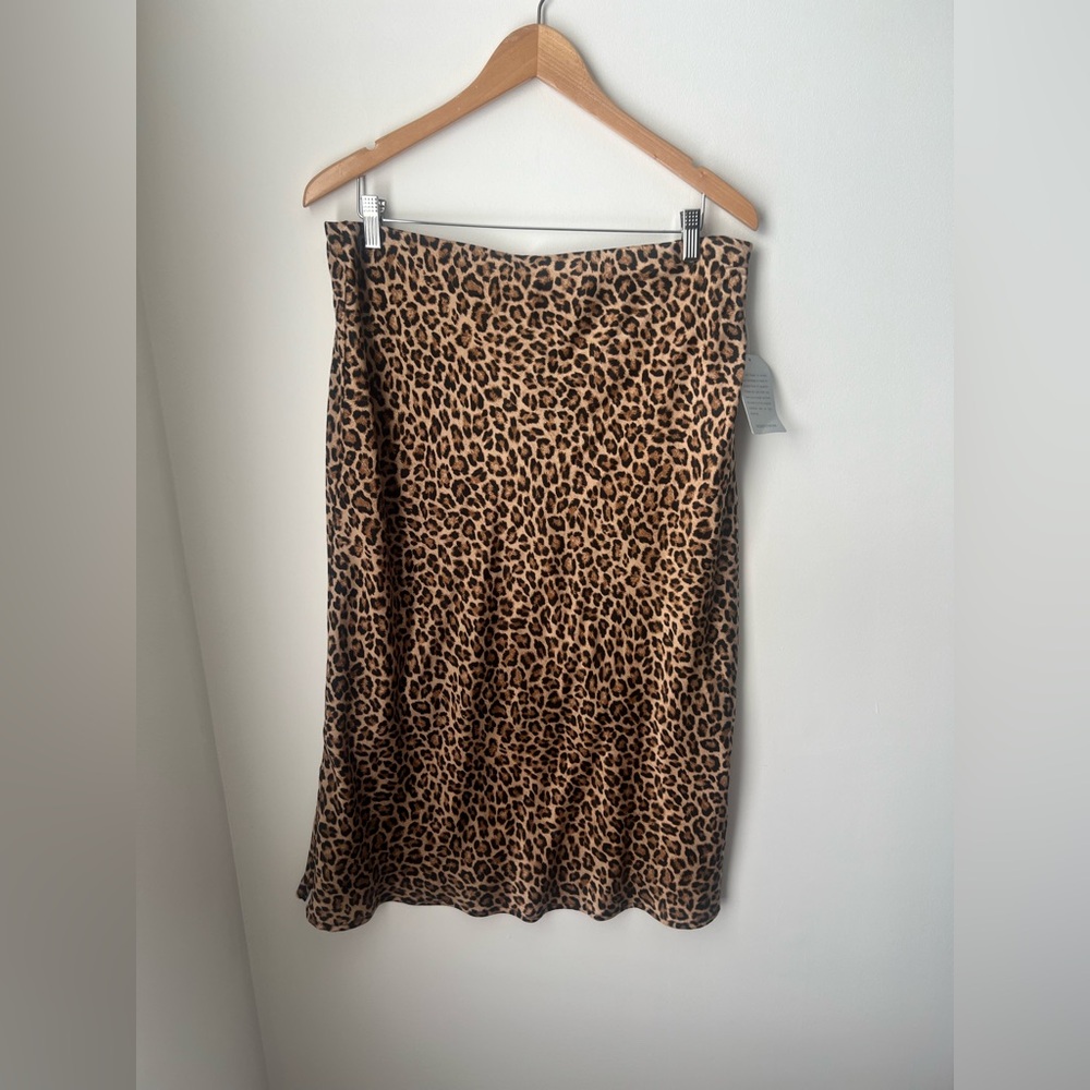 Forgotten Grace Black Brown Cheetah Leopard Animal Print Lined Maxi Skirt XL NWT